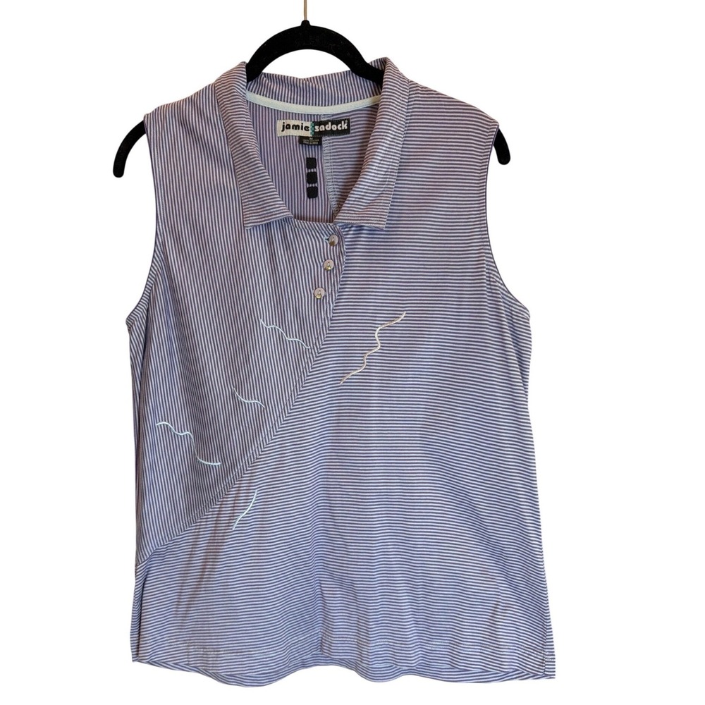 Jamie‎ Sadock Womens Purple Striped Sleeveless Golf Polo Shirt Cotton Medium